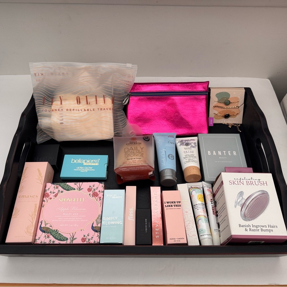 Assorted Beauty and Skincare Set with Pink Makeup Bag